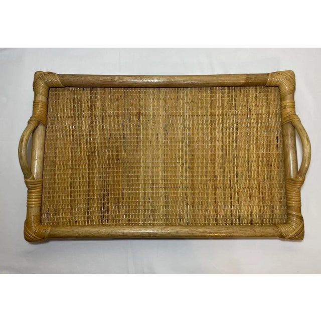 Wood Vintage Bamboo Rattan Breakfast in Bed Folding Serving Tray For Sale - Image 7 of 10