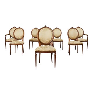 Set of Eight French Louis XVI Style Walnut Dining Chairs For Sale