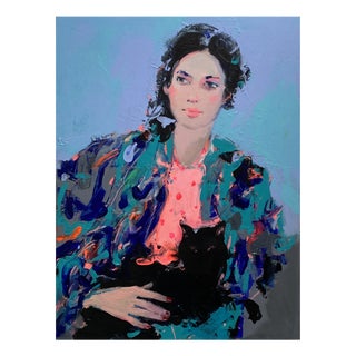 Liliya Nikolova, The Girl with the Black Cat II, Oil on Canvas For Sale