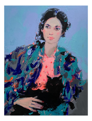 Liliya Nikolova, The Girl with the Black Cat II, Oil on Canvas