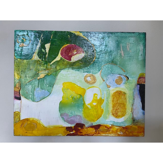 "Moss and Sunlight" Abstract Beautiful Colorful Modern Painting by Artist Sonia Gold For Sale - Image 4 of 17