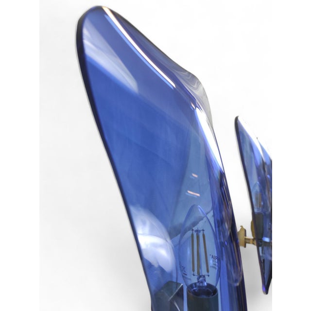 Blue Italian Blue Glass Wall Lamps, 1950, Set of 3 For Sale - Image 8 of 13