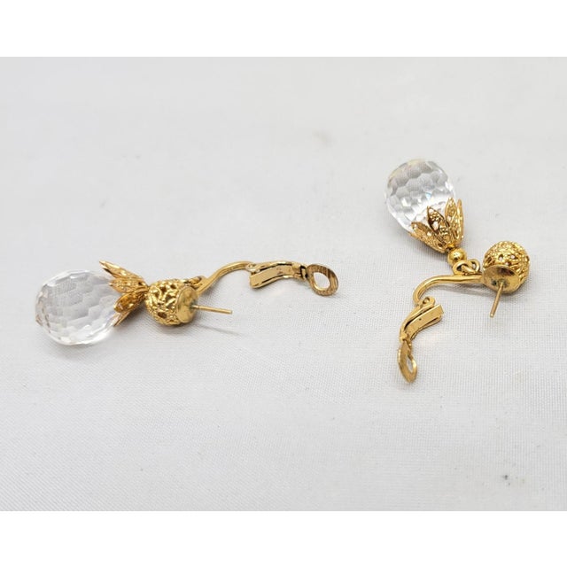Metal Vintage 1960s Signed Napier Goldtone Faceted Glass Drop Pierced Earrings - 2 Pieces For Sale - Image 7 of 7
