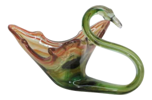 Mid Century Modern Vintage Hand Blown Green Brown Glass Swan Centerpiece Dish
