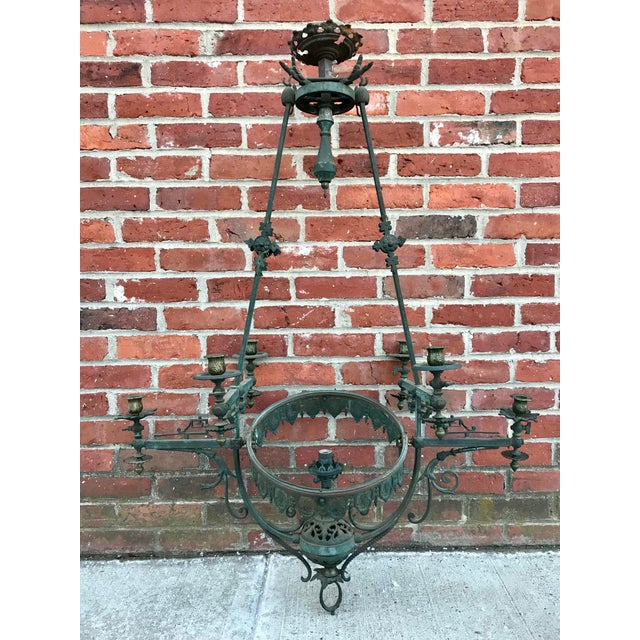 1860s Bronze Gasolier 7 Light Chandelier For Sale - Image 10 of 10