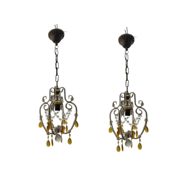 Small Beaded Crystal Pendants, 1970s, Set of 2 For Sale