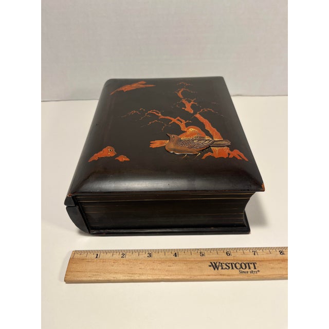 Antique Meiji Period Japanese Handmade Wood With Metal Inlay Lacquer Box For Sale - Image 9 of 10