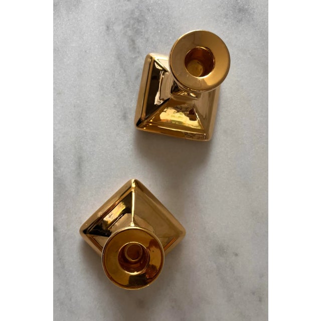 Pair of Vintage English Porcelain Candle Holders With Gold Finish For Sale - Image 9 of 11