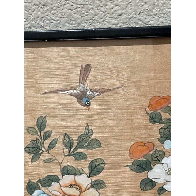 1930s “Huaniao-Hua” (Bird and Flower) Gongbi Style Chinese Watercolor & Ink on Woven Silk For Sale - Image 4 of 5