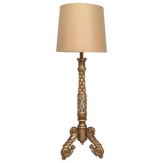 20th Century Italian Giltwood and Mirrored Floor Lamp or Torchère With Lampshade For Sale