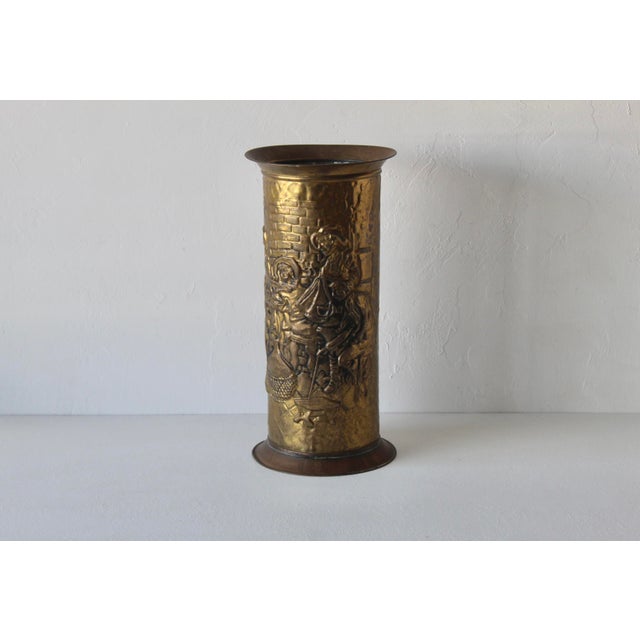 Early 20th Century Arts and Crafts Embossed Brass Stick Umbrella Stand For Sale In Miami - Image 6 of 14