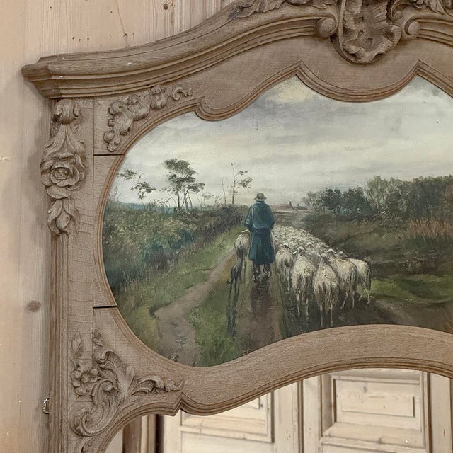 19th Century Country French Louis XV Stripped Oak Trumeau Mirror For Sale - Image 9 of 18