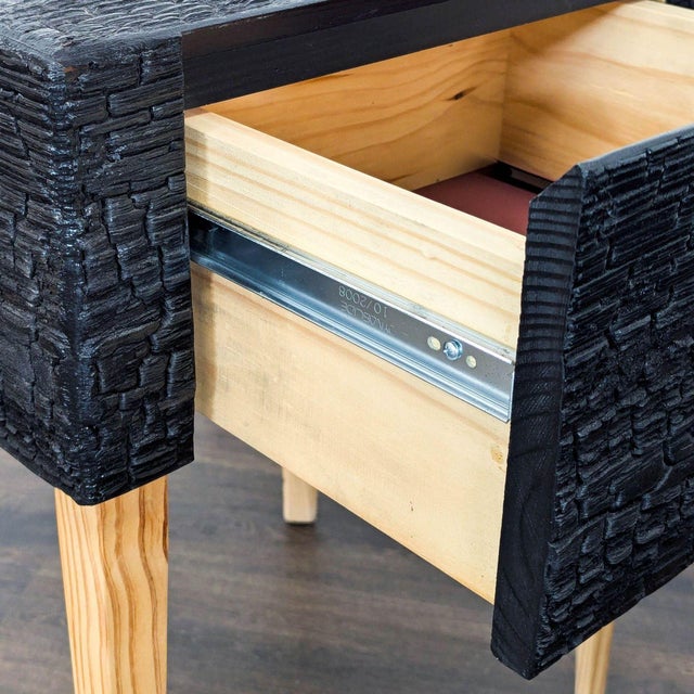 Wood Charred Geometric "Commode" Nightstand For Sale - Image 7 of 8