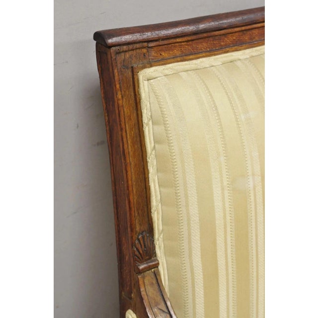 French 19th C. French Louis XVI Neoclassical Style Walnut Bergere Club Lounge Arm Chair For Sale - Image 3 of 12