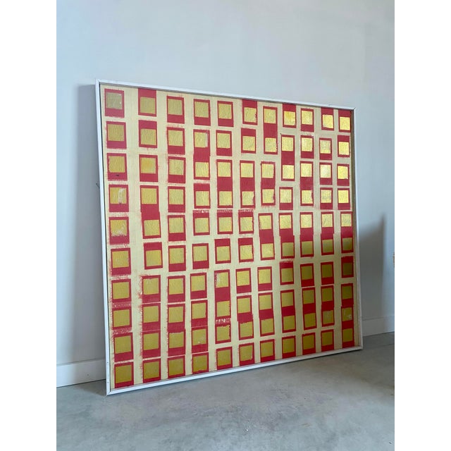 Wood 49" Minimalist Organic Modern Gold Foil Grid Painting For Sale - Image 7 of 17