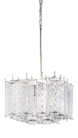 Large Vintage Cast Glass Square Pendant, 1950s