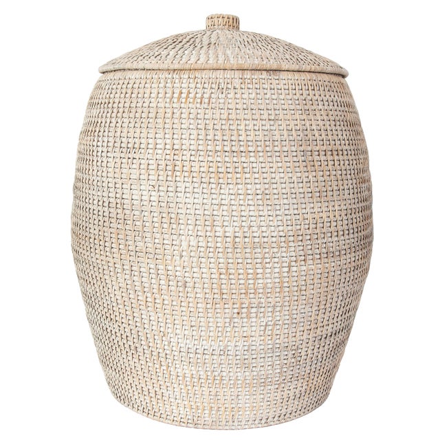 Artifacts Saboga Home Rattan Beehive Laundry Hamper with Liner in White Wash For Sale In Houston - Image 6 of 6