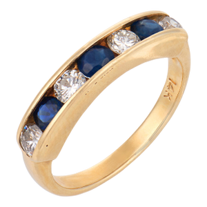 Vintage Sapphire Diamond 14k Yellow Gold Band Ring, Size 5