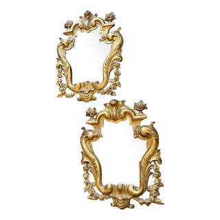 Antique Italian Gold Giltwood Carved Mirrors, 1900, Set of 2 For Sale