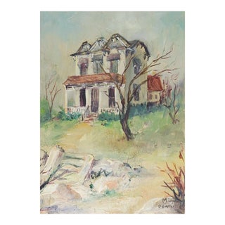 Small Mid 20th Century Old House Impressionist Painting For Sale
