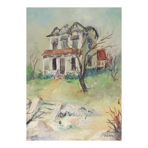 Small Mid 20th Century Old House Impressionist Painting