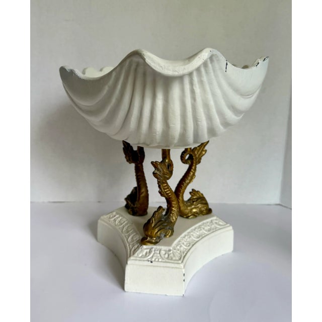 White 1960s Hollywood Regency Dolphin Pedestal Seashell Centerpiece Bowl For Sale - Image 8 of 12