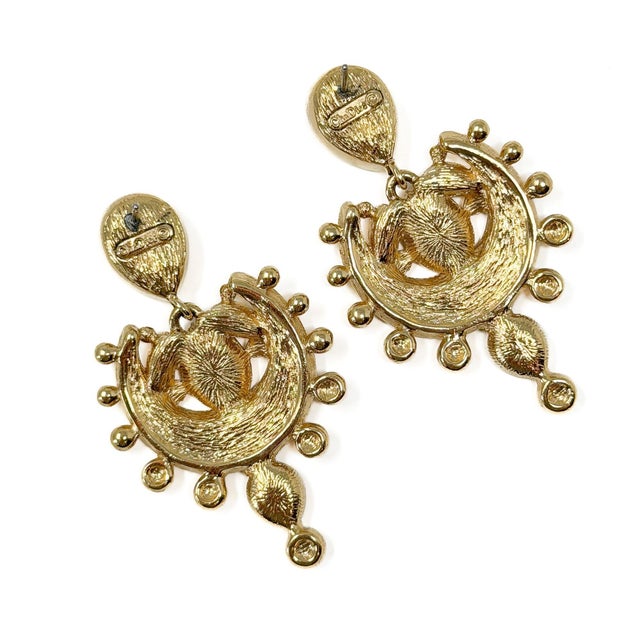 Mughal Style Gold-Plated and Rhinestone Earrings from Christian Dior, Early 1990s, Set of 2 For Sale - Image 9 of 10