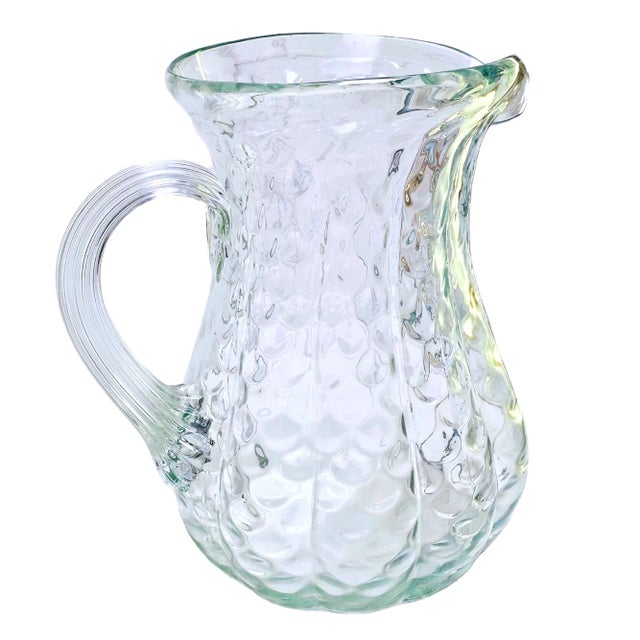 Glass Hand Blown Green Glass Bubble Pitcher/Jug For Sale - Image 7 of 12