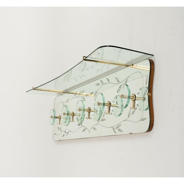 Midcentury Coat Rack Shelf in Brass and Glass from Cristal Art, 1950s For Sale - Image 13 of 18