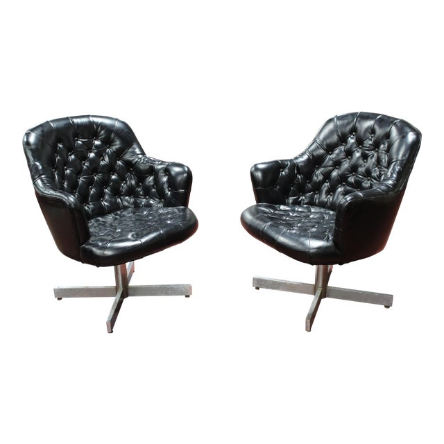 Mid-Century Modern Vladimir Kagan Black Leather & Steel Chairs - a Pair For Sale