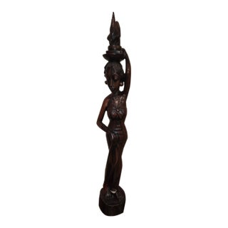1950s Signed Ida Bagus Made Gatra (Ubud/Sanur) Elongated Macassar Ebony Devata Sculpture - 20.5” For Sale