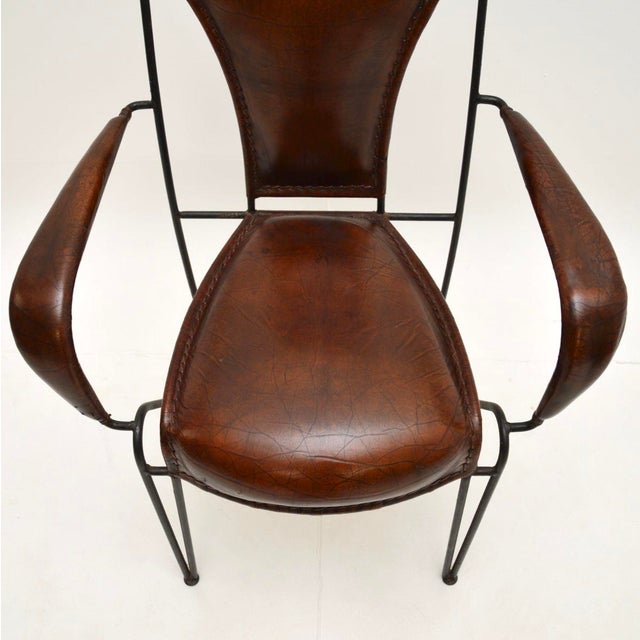 Vintage French Iron and Leather Armchair by Jacques Adnet, 1960s For Sale - Image 9 of 10