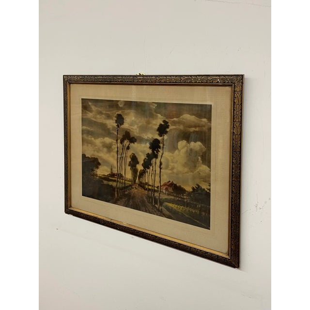 Mid 20th Century Vintage Framed Landscape Print Depicting Tree-Lined Country Road With Dramatic Sky For Sale - Image 5 of 10