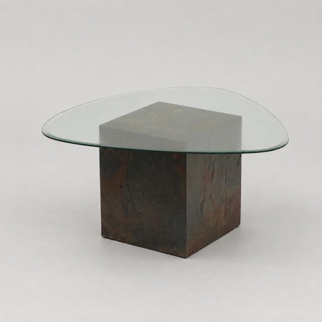 Designer Coffee Table with Natural Stone Base and Organic Glass Top, 1970s For Sale - Image 5 of 7