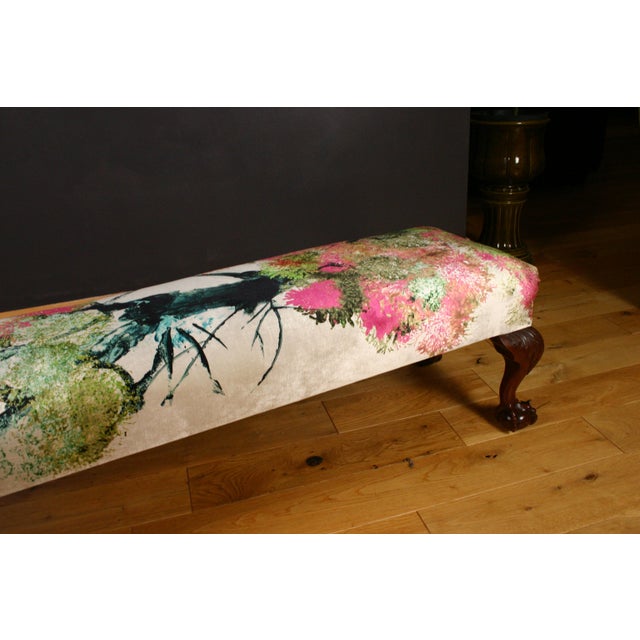 Wood Antique Late Victorian Claw Ottoman in Timorous Beasties Pinyin Tree Velvet from Maple & Co, 1900s For Sale - Image 7 of 16