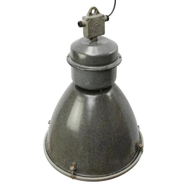 big industrial lamp incl. glass speckled dark/grey enamel white interior clear glass E27 / E26 Up to 250V (Europe/UK...