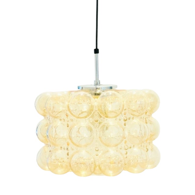 Mid-Century Modern Amber Bubble Glass Pendant Light by Helena Tynell for Limburg, Germany, 1960s For Sale