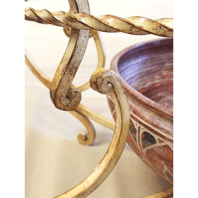 Liberty Jr Coffee Table in Gilded Wrought Iron, Glass, and Art Ceramics, Prato, 1990s For Sale - Image 3 of 9