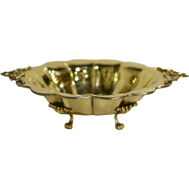 Mid Century Hammered Brass Scalloped Brass Footed Bowl Cachepot For Sale - Image 12 of 13