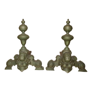 Pair of 2 Antique Ornate Victorian Nude Lady Brass Cast Iron Fireplace Andirons