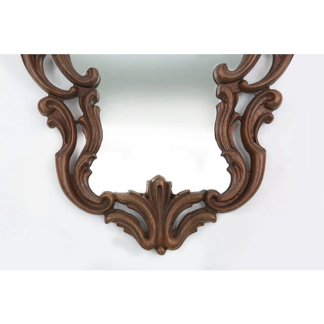 Baroque Mirror with Hand Carved Oak Ornated Frame, France, 1950s For Sale - Image 6 of 11