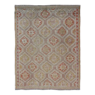 Turkish Vintage Kilim With All-Over Diamond Design With Orange & Yellow For Sale