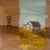 Homestead by Alexandra Hansen | Oil on panel Painting of a house and windmill in a field For Sale