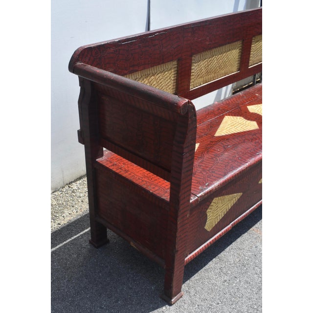 Pine Folk Art Storage Bench or Settle in Decorative Paint For Sale - Image 13 of 18