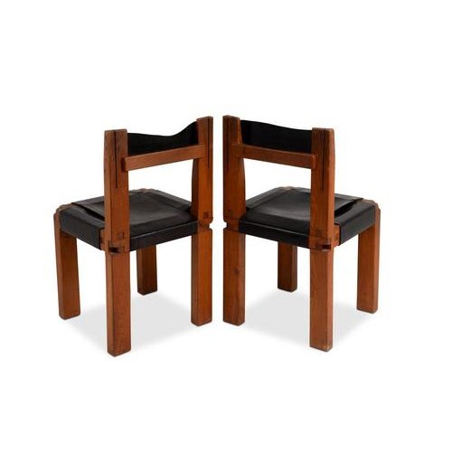 Brown S11 Chairs in Elm and Leather by Pierre Chapo, 1960s, Set of 8 For Sale - Image 8 of 17