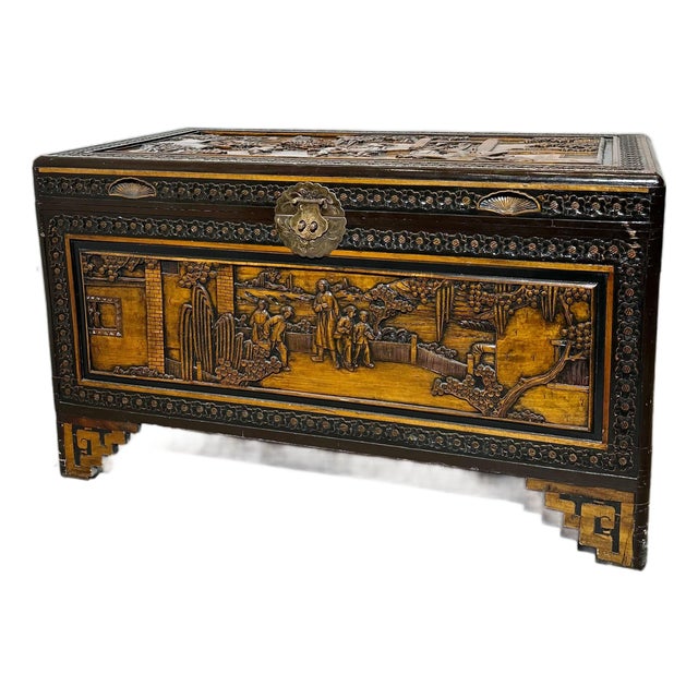 Antique Oriental Wooden Chest For Sale