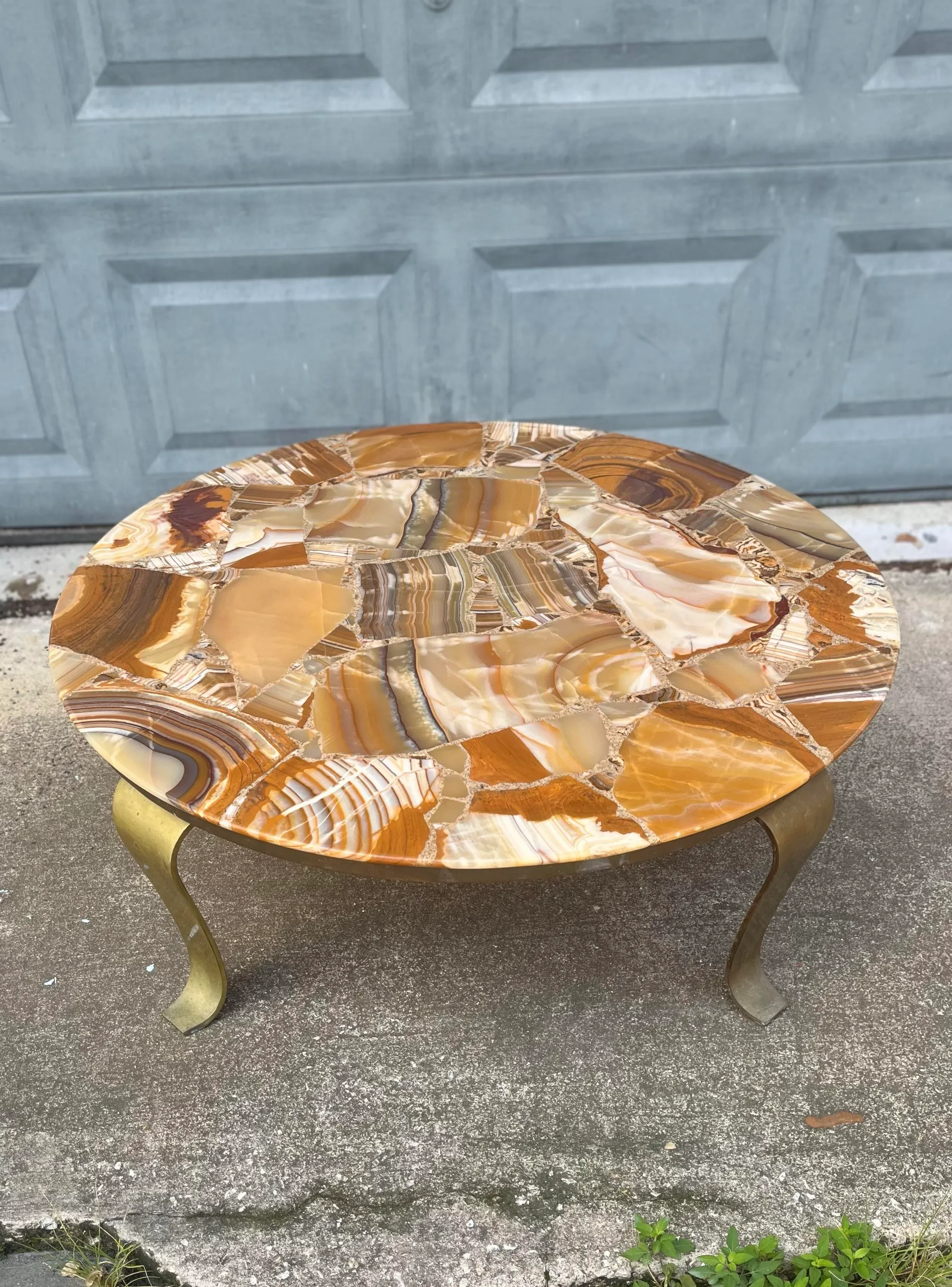 Vintage Onyx Coffee Table With Brass Base | Style of Arturo Pani