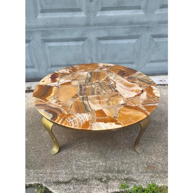 Vintage Onyx Coffee Table With Brass Base | Style of Arturo
