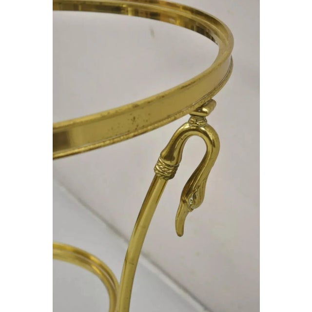 Italian Hollywood Regency Brass Swan Tripod 2 Tier Round Occasional Side Table Base For Sale - Image 9 of 12