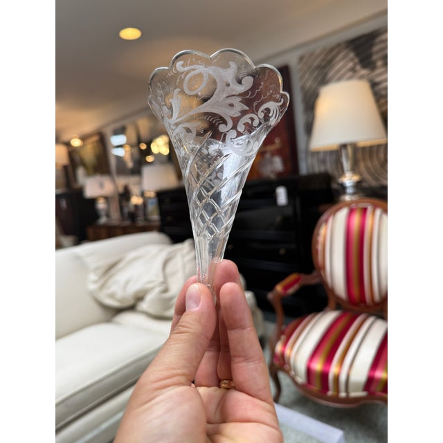 Rococo Revival Figural Spelter and Etched Glass Trumpet Vase, Antique For Sale - Image 16 of 16